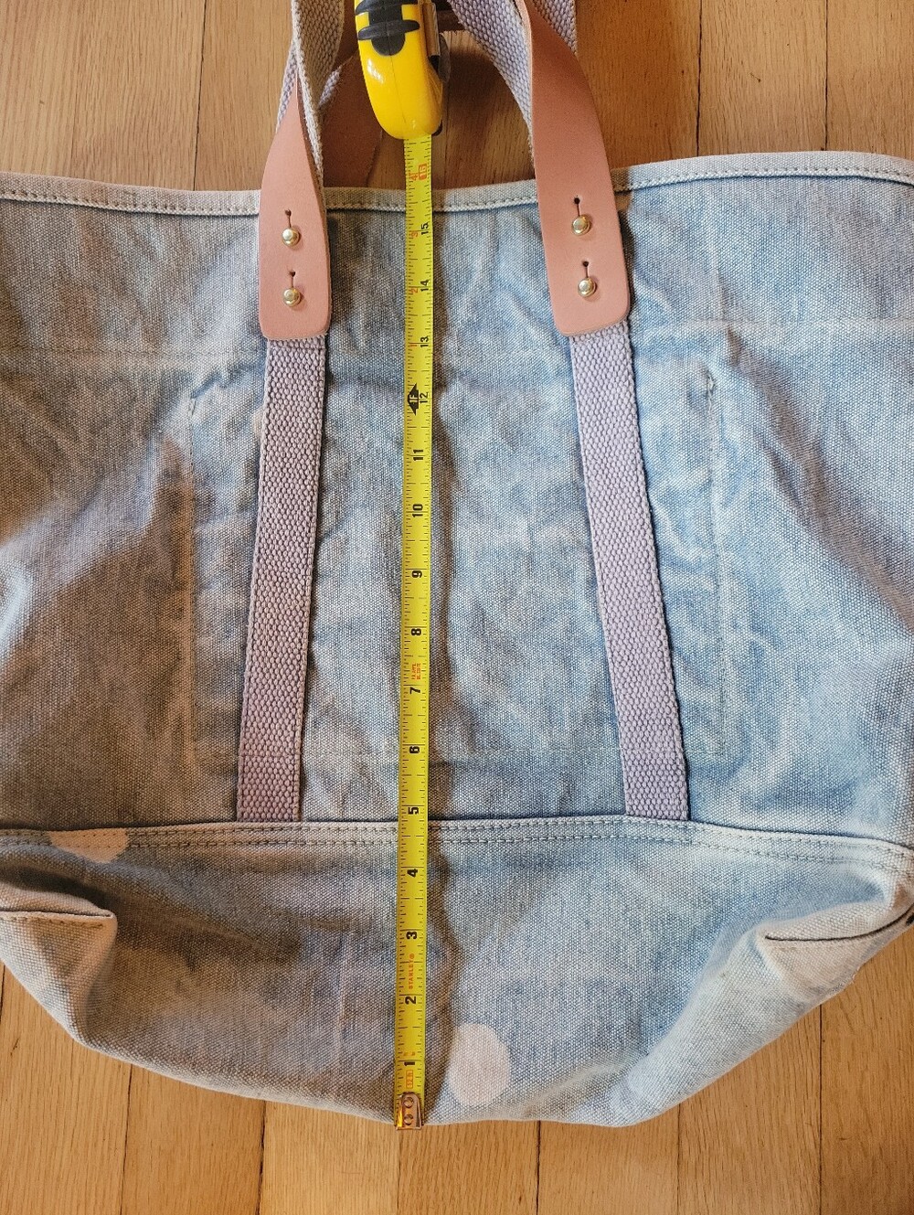 Immodest Cotton Washed Blue Denim Tote with Pink Accents and Leather Handles - Picture 6 of 7